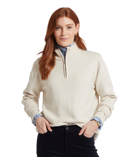 Schoffel Ladies Countrywear, the Thoralby 1/4 Zip Jumper in Soft White