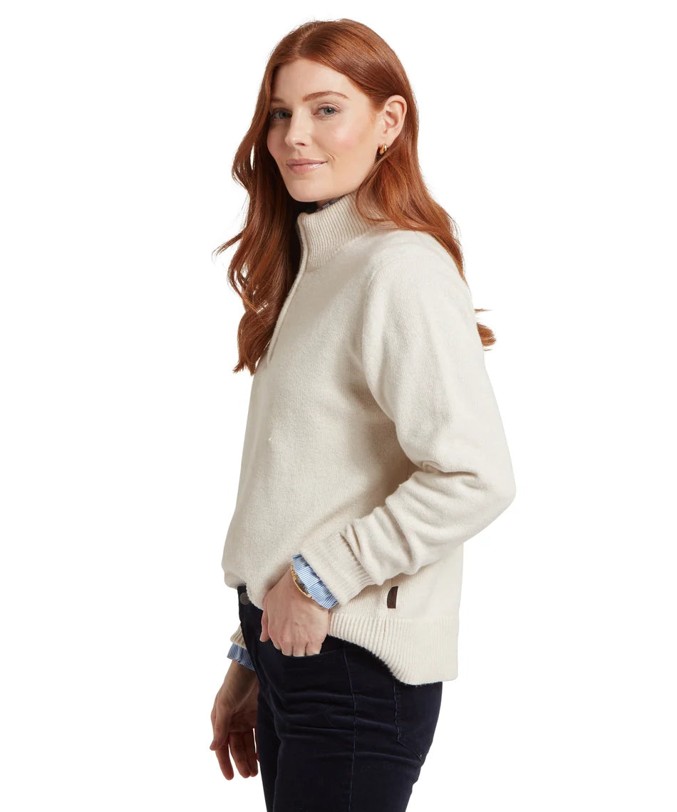 Schöffel Ladies Countrywear, the Thoralby 1/4 Zip Jumper in Soft White