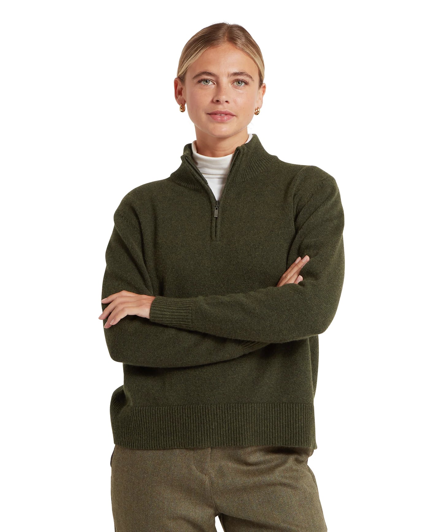 Schoffel Ladies Countrywear, the Thoralby 1/4 Zip Jumper in Loden