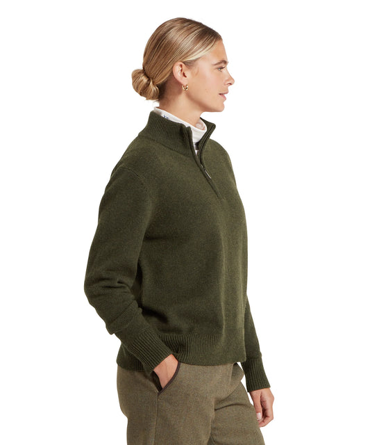 Schoffel Ladies Countrywear, the Thoralby 1/4 Zip Jumper in Loden