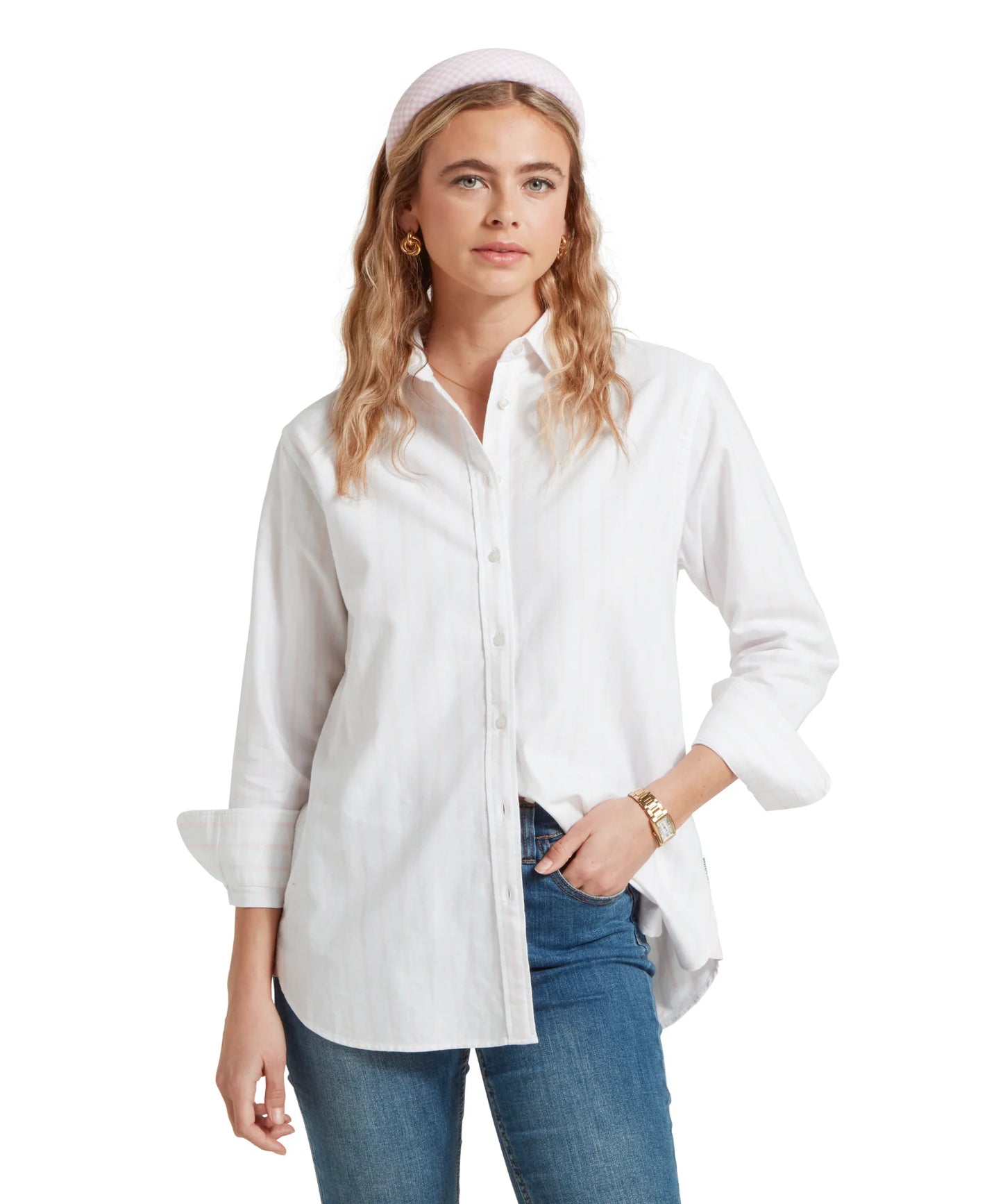 Schoffel Ladies, the Walberswick Oxford Shirt in Pink Stripe