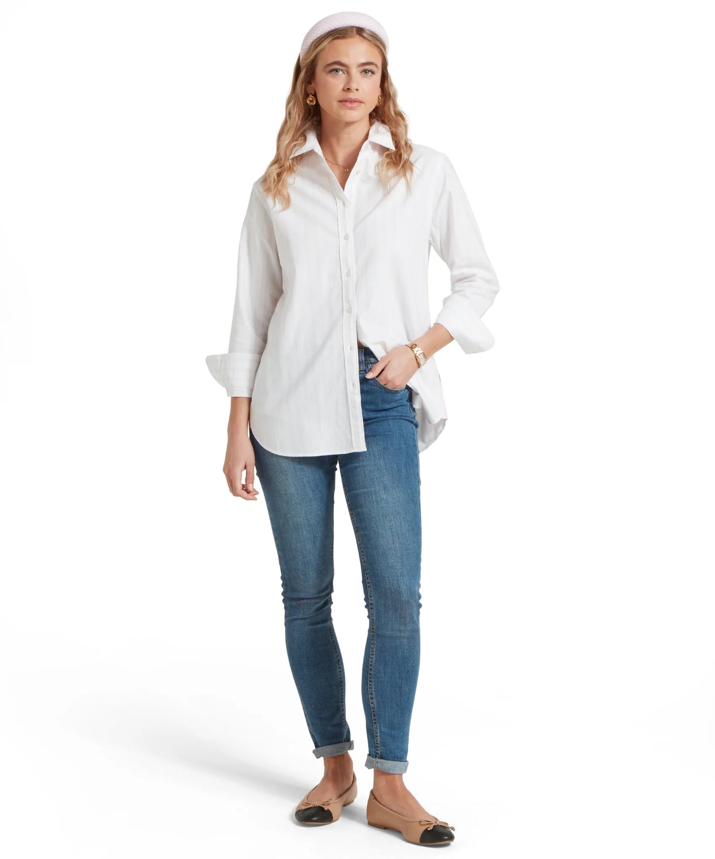 Schoffel Ladies, the Walberswick Oxford Shirt in Pink Stripe