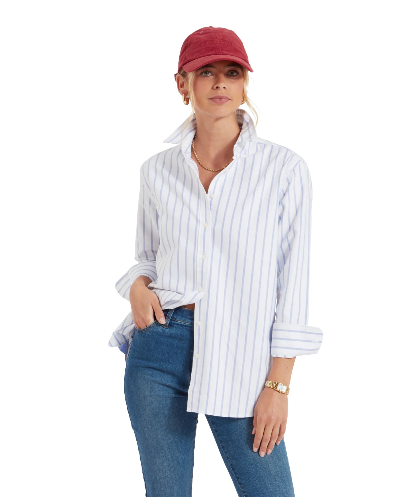 Schoffel Ladies, the Walberswick Oxford Shirt in Blue Stripe