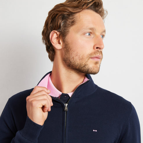 Eden Park Knitwear - Navy blue cotton cardigan with zipper
