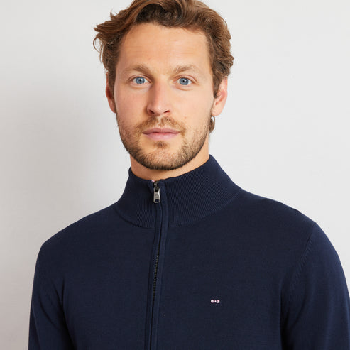 Eden Park Knitwear - Navy blue cotton cardigan with zipper