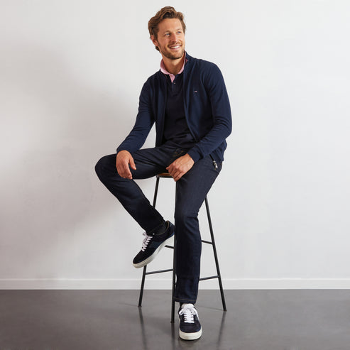 Eden Park Knitwear - Navy blue cotton cardigan with zipper