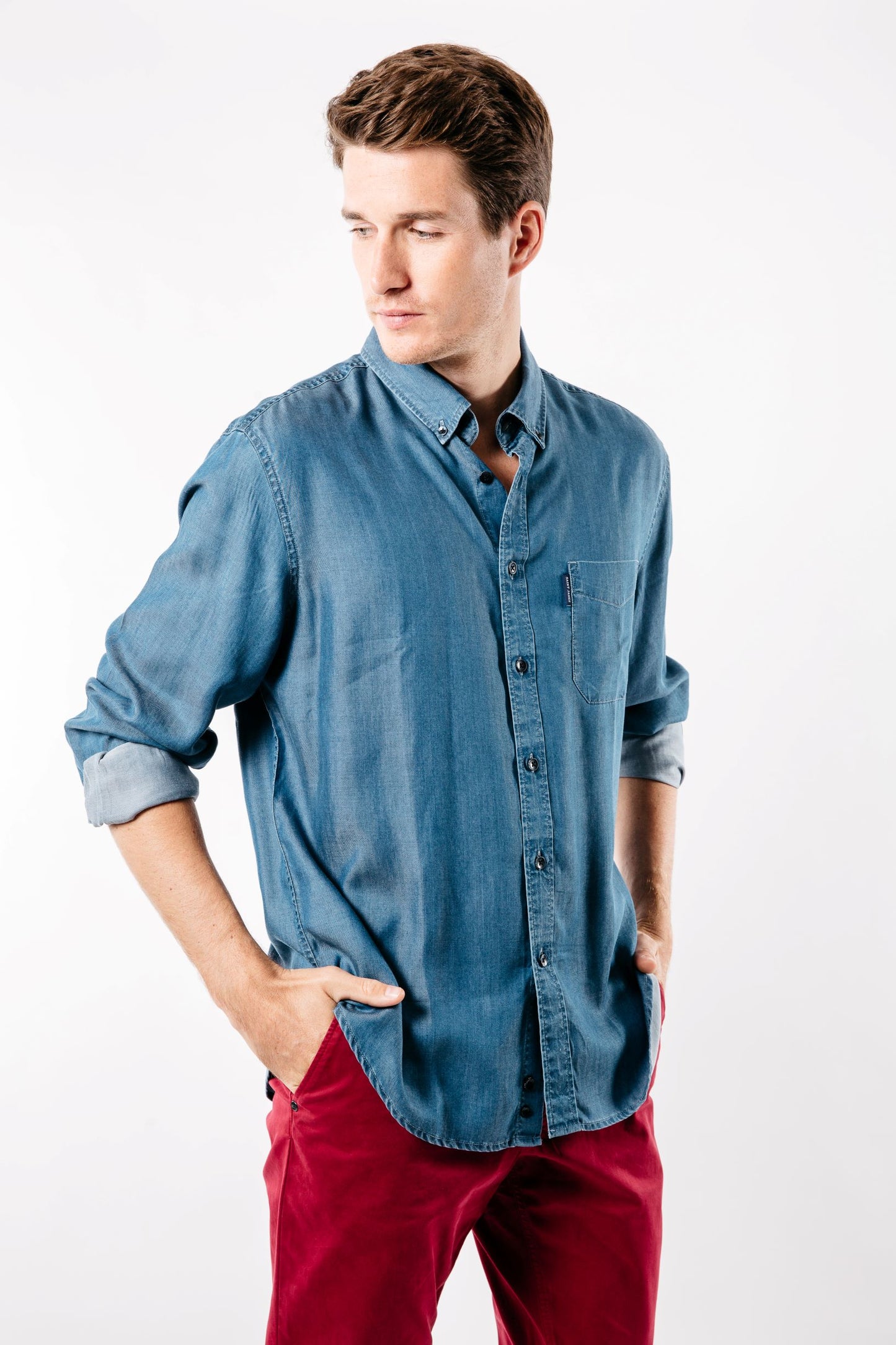 Saint James Shirt In Regular Classic Fit. Frederic Chambray Colour