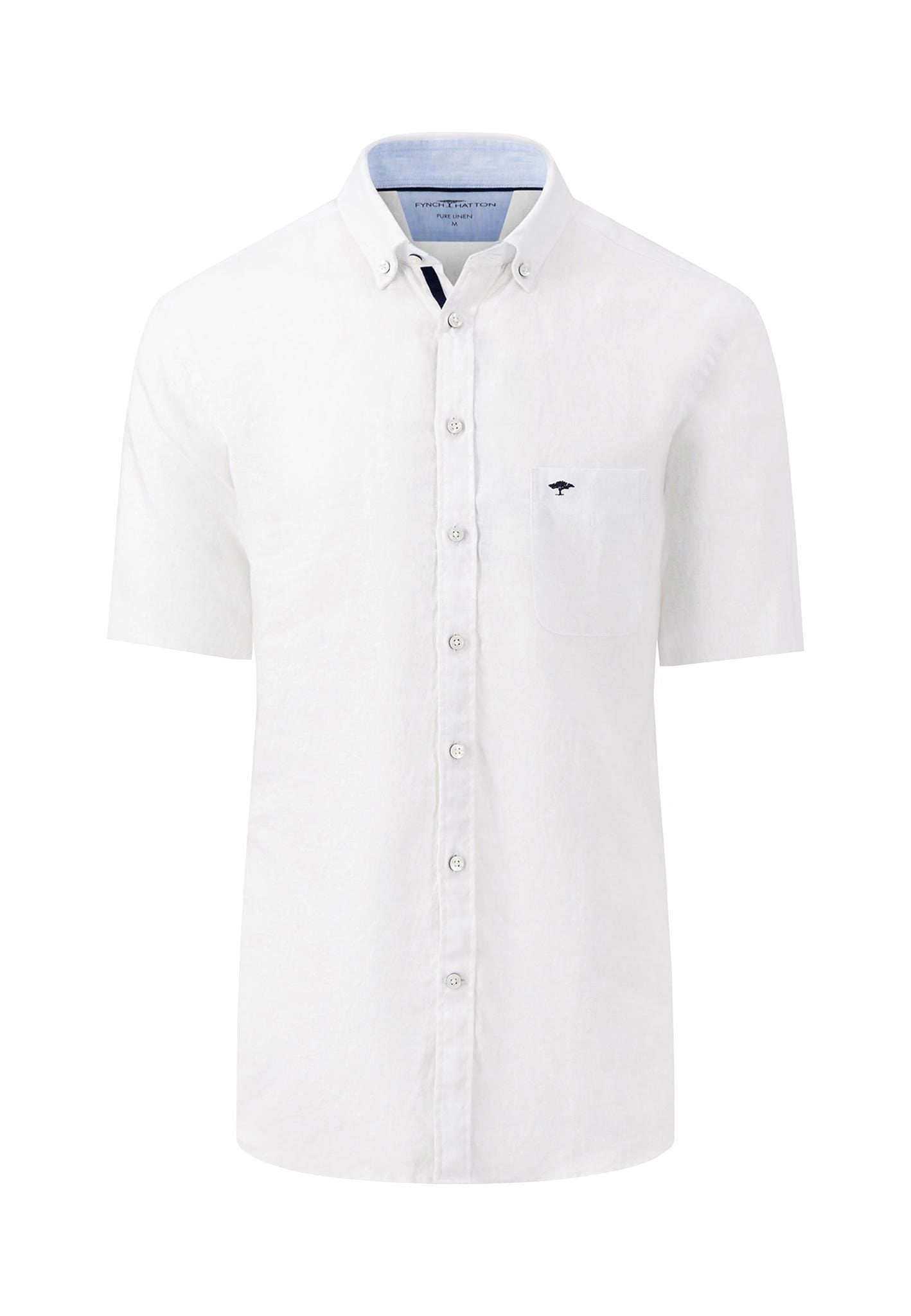 Fynch Hatton Pure Linen, Button Down Short Sleeve Shirt (White)