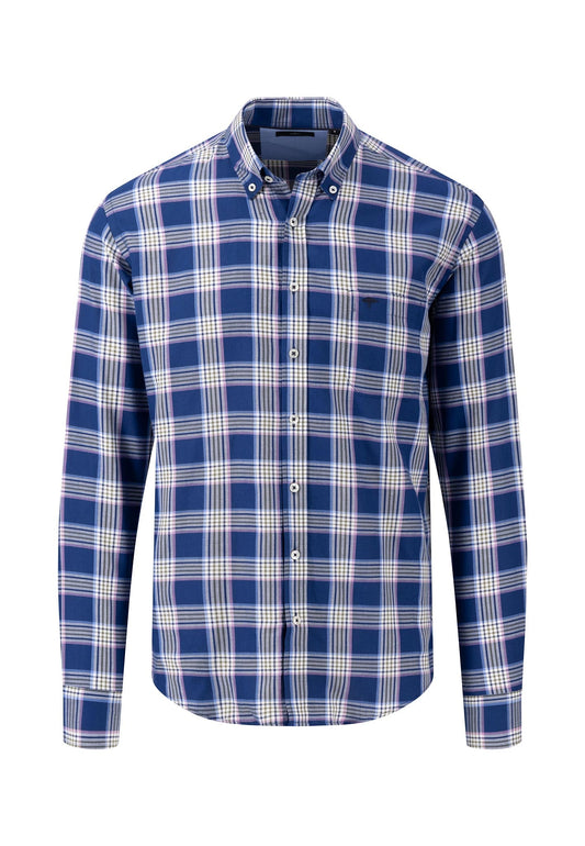 Fynch Hatton Structure Check, Button Down Long Sleeve Shirt (navy)