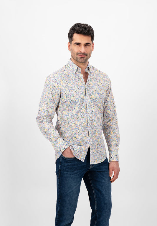 Fynch Hatton Multicolour Shirt, Button Down Long Sleeve Shirt (dusty lavender)