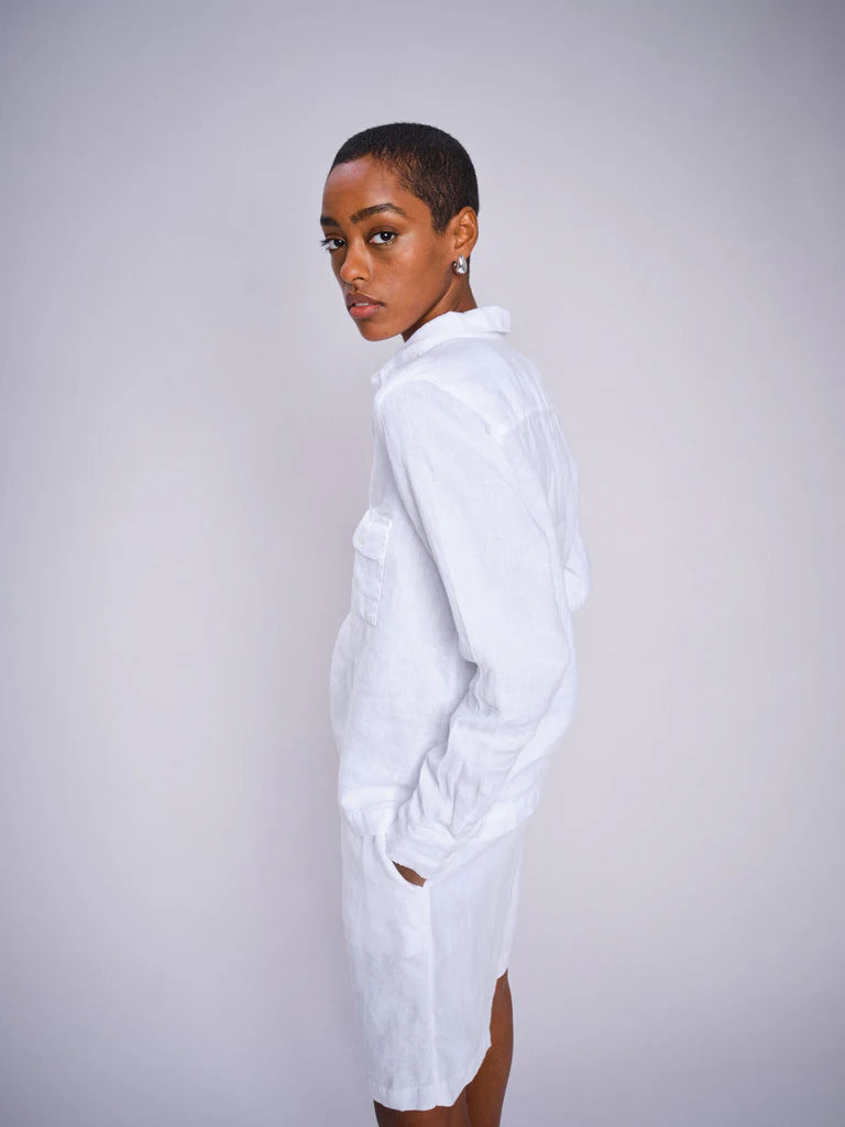 Mos Mosh Ladies,  the MMEnna Linen Pocket Blouse in 101 White