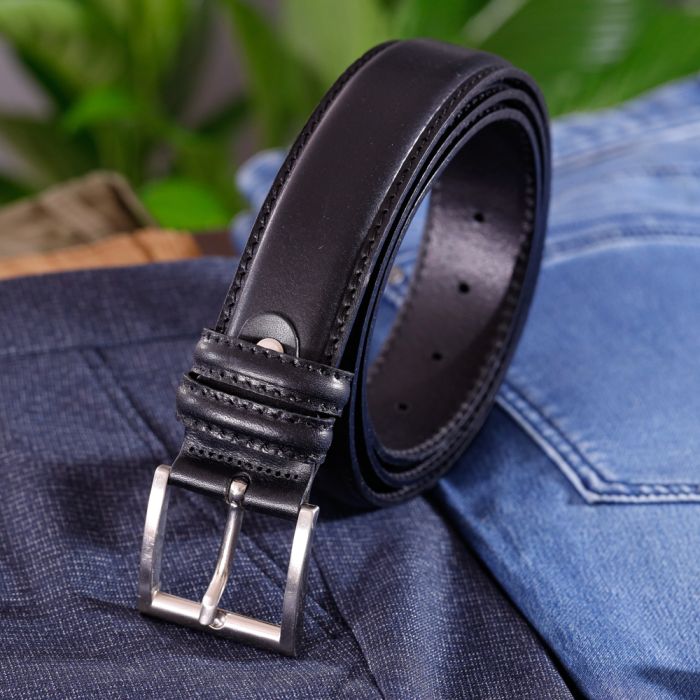 Ibex Black Leather Jeans Belt - stitched Edge Heavy Full Grain - 40mm