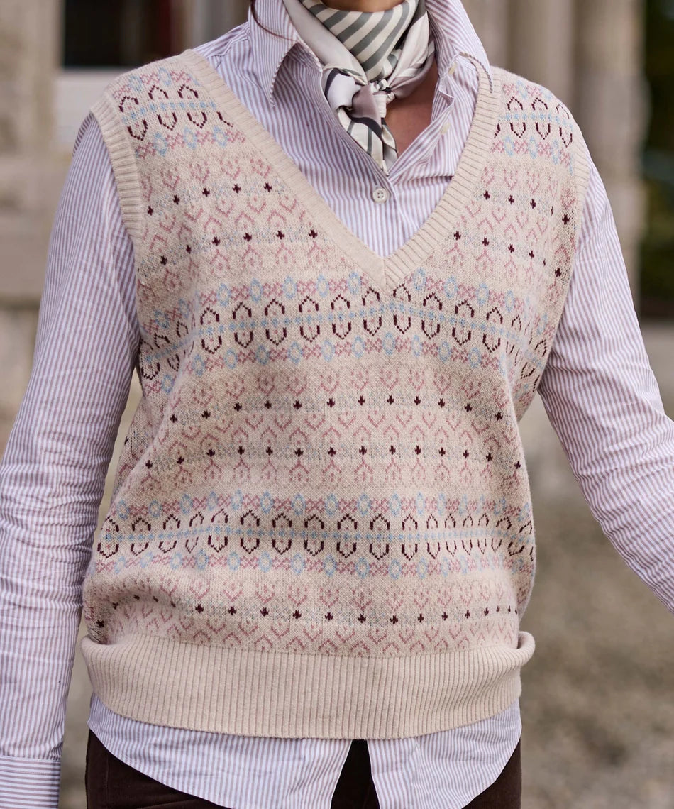 Schöffel, the Tresness Fairisle Vest in Port/Lake Blue
