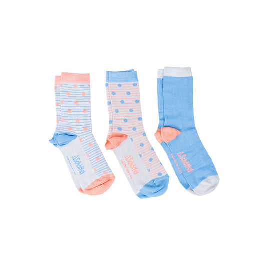 Schoffel Ladies, The Ladies Bamboo Sock (Box Of 3) (Pale Blue/Coral Mix-8279)