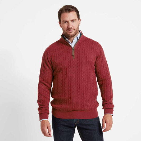 Schoffel, The Cotton Cashmere Cable 1/4 Zip Jumper - 20-4145 - Chilli