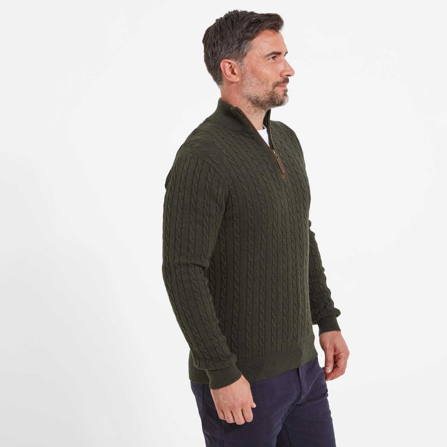 Schoffel, The Cotton Cashmere Cable 1/4 Zip Jumper - 20-4145 - Loden Green