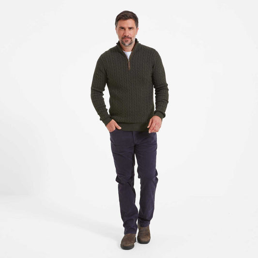 Schoffel, The Cotton Cashmere Cable 1/4 Zip Jumper - 20-4145 - Loden Green