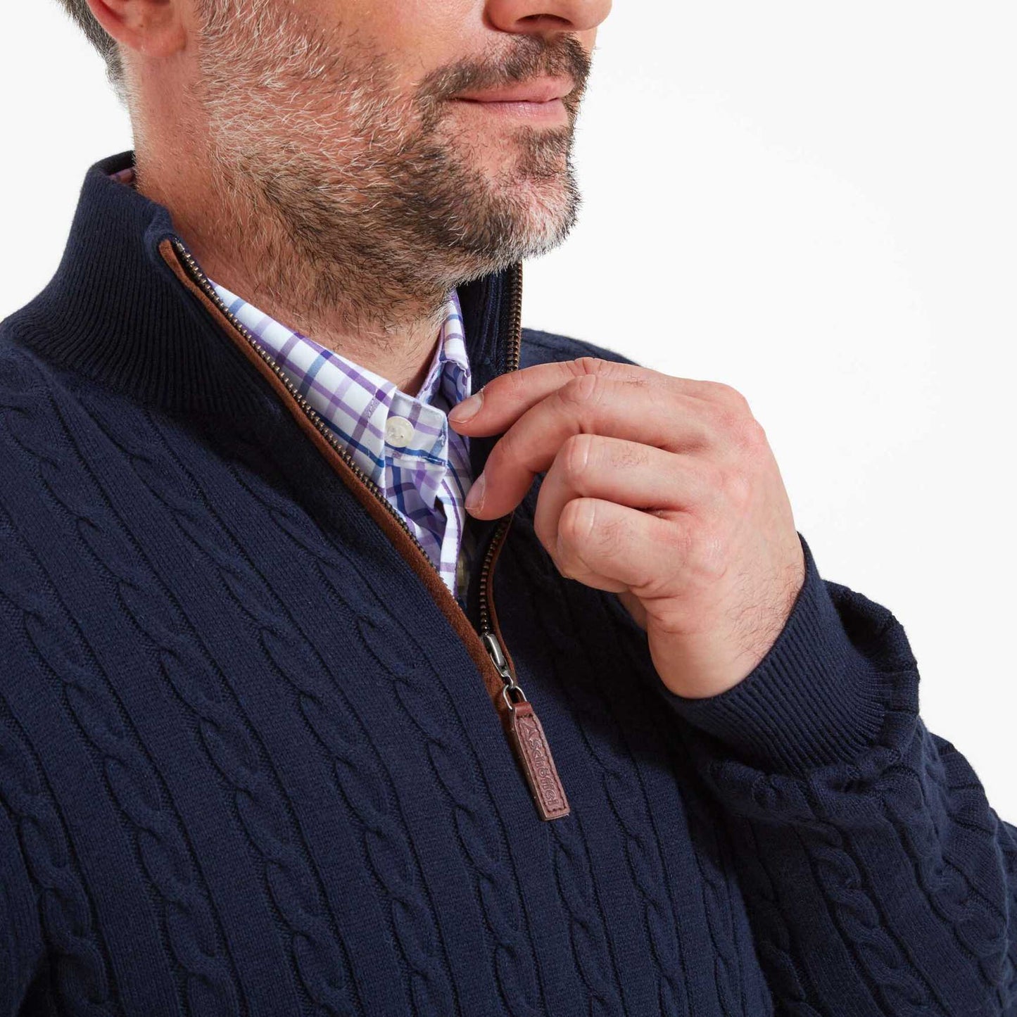 Schoffel, The Cotton Cashmere Cable 1/4 Zip Jumper - 20-4145 - Navy