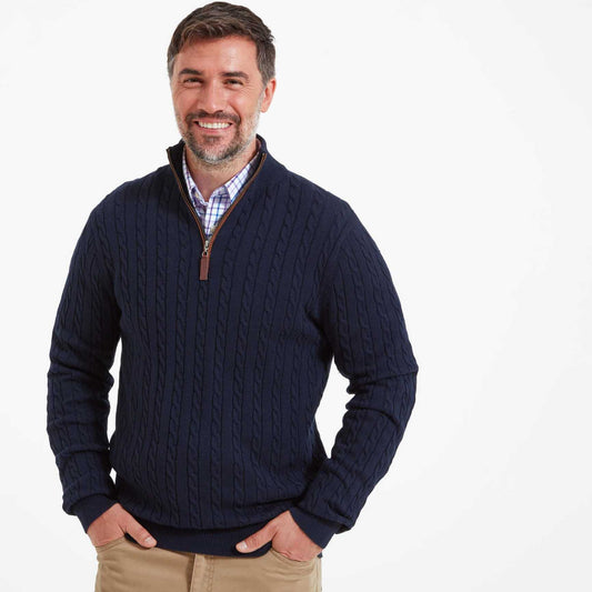 Schoffel, The Cotton Cashmere Cable 1/4 Zip Jumper - 20-4145 - Navy