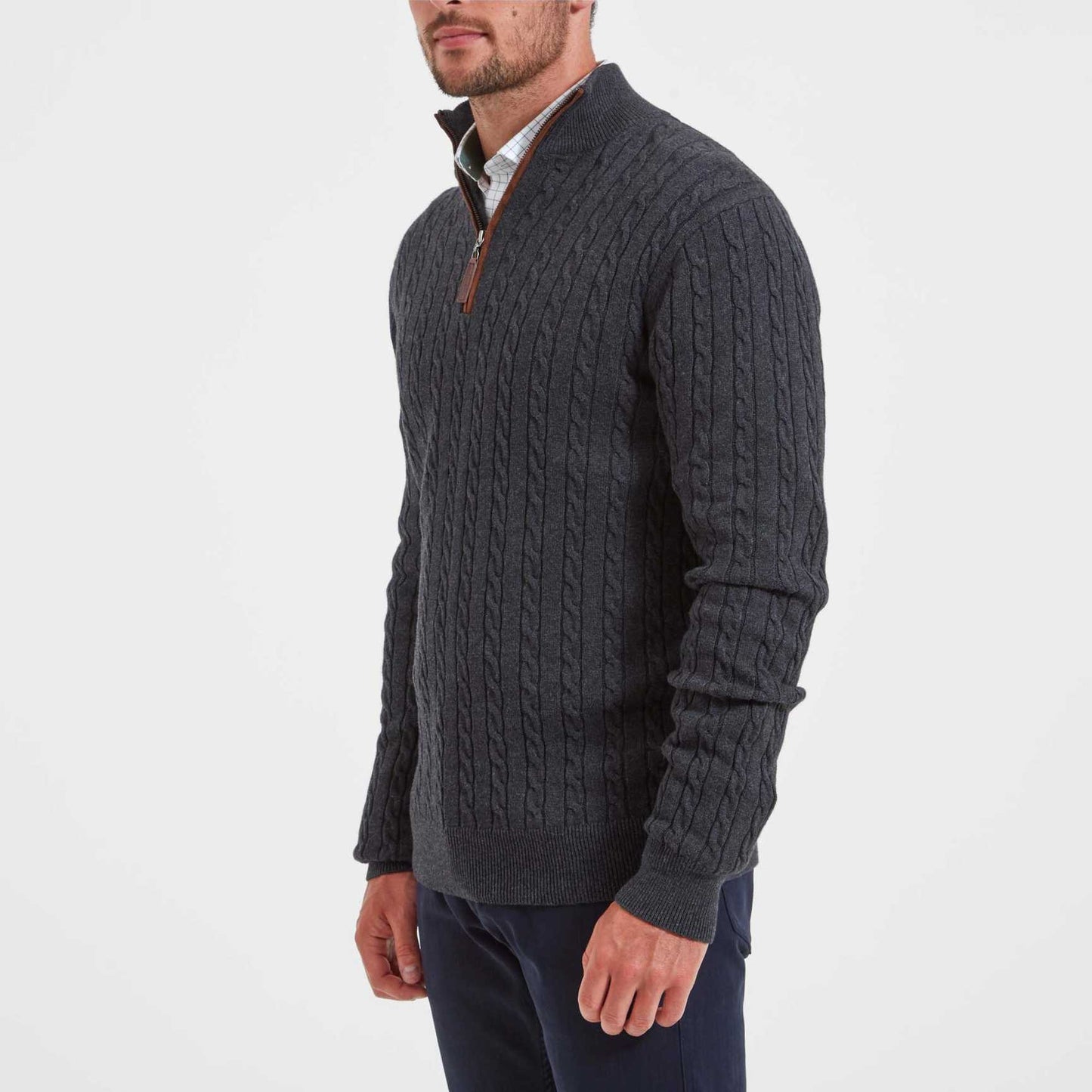 Schoffel, The Cotton Cashmere Cable 1/4 Zip Jumper - 20-4145 - Charcoal