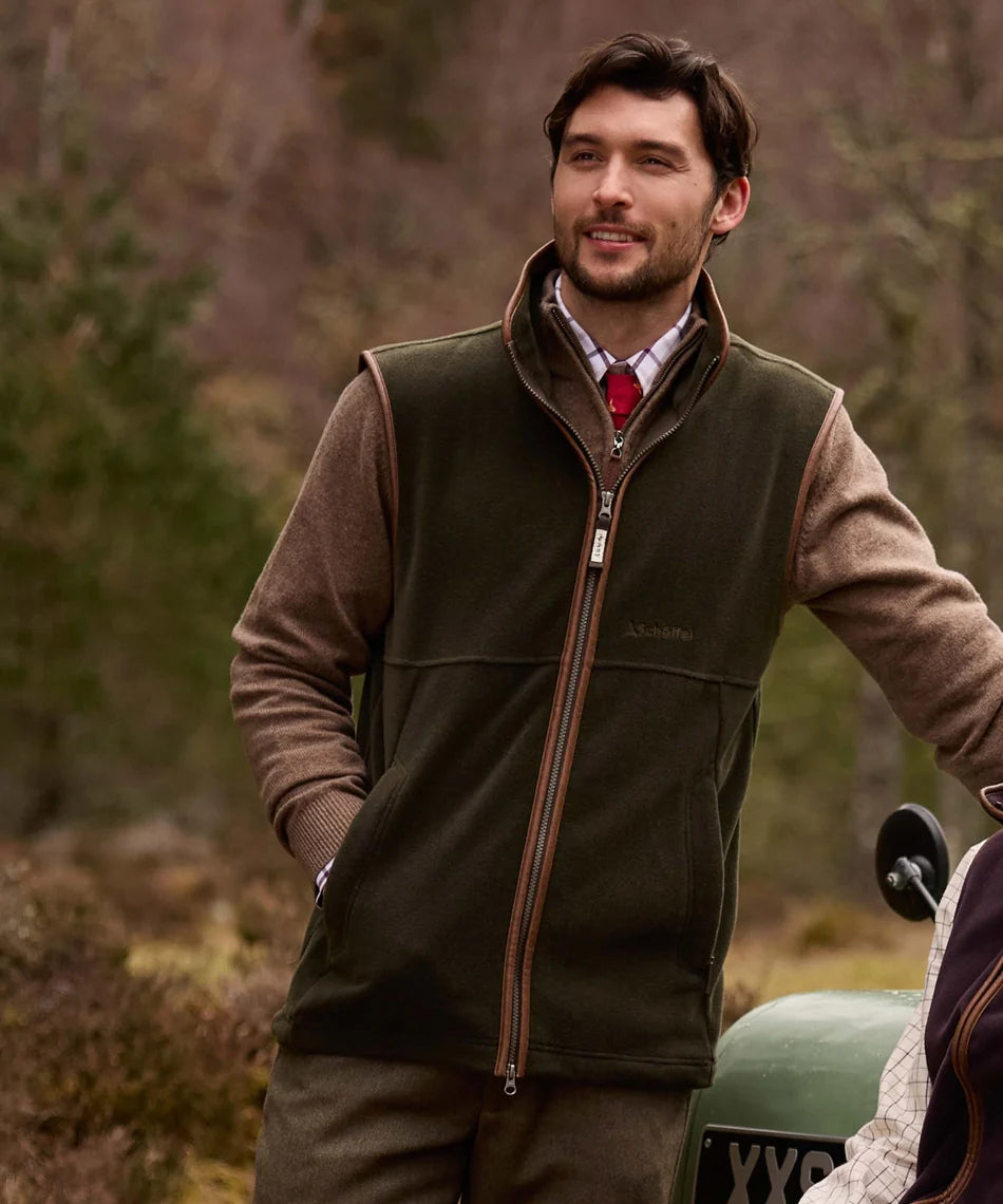 Schöffel Mens Countrywear, the Oakham Fleece Gilet in Dark Olive