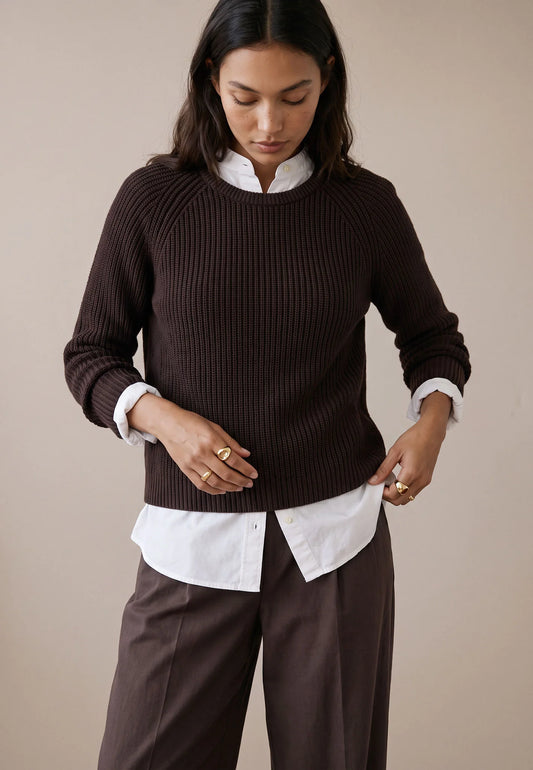 Fynch-Hatton Knitwear, the Espresso Pullover O-Neck Cotton