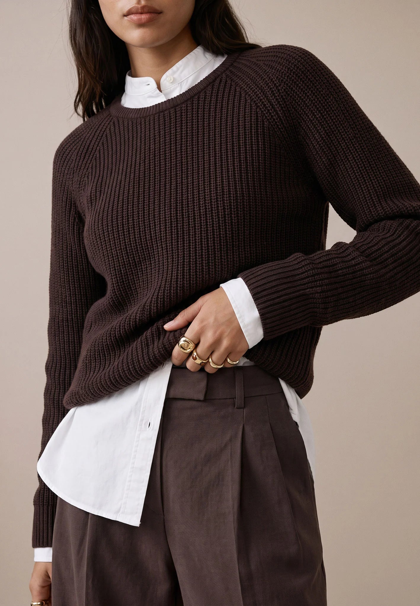 Fynch-Hatton Knitwear, the Espresso Pullover O-Neck Cotton