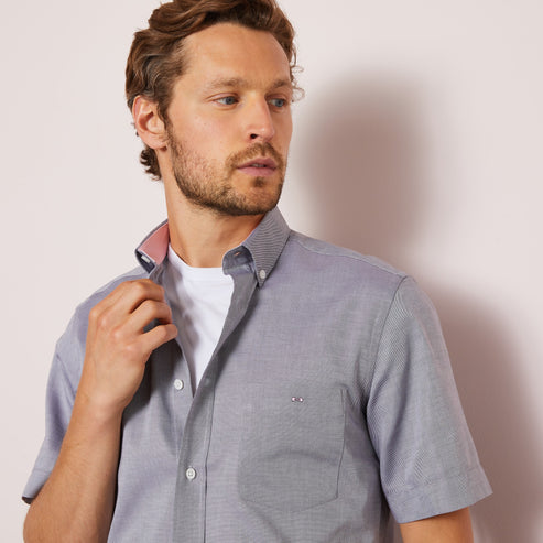 Eden Park Shirts - Short sleeved grey cotton shirt - Short Sleeve Classic Oxford