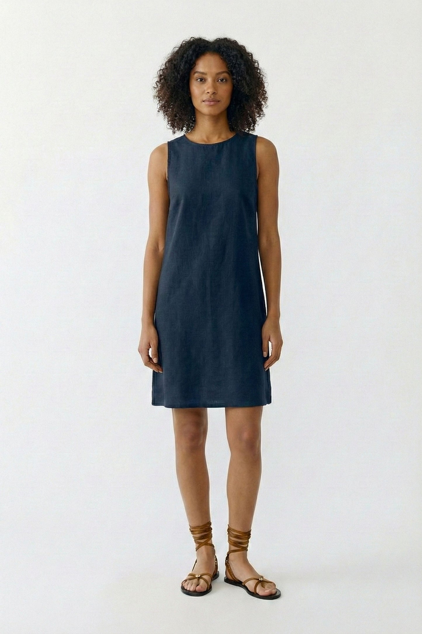 Oui Dress , the Linen patch dress Dk.Blue