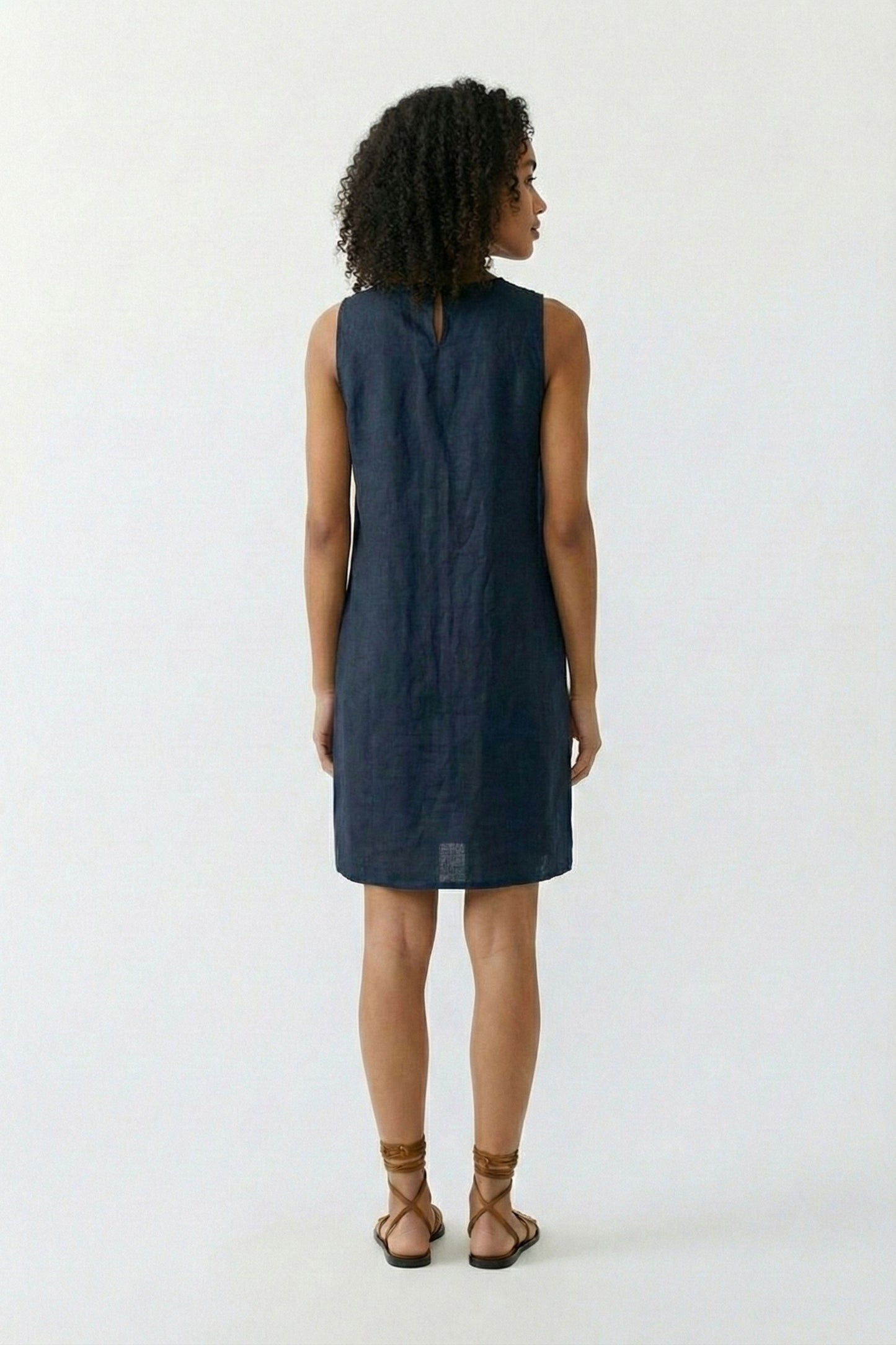 Oui Dress , the Linen patch dress Dk.Blue