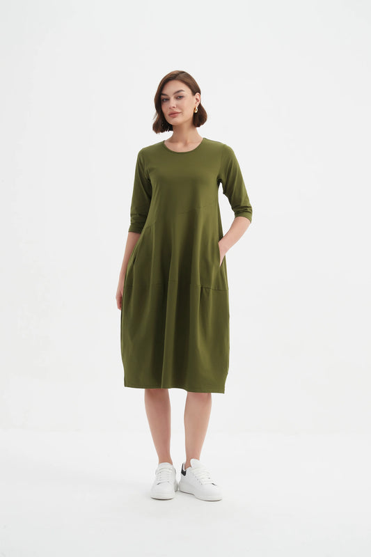 Tirelli Diagonal Seam Winter Dress  in Khaki