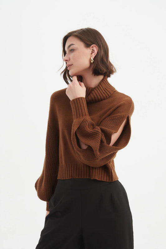 Tirelli Balloon Sleeve Knit  in Chestnut