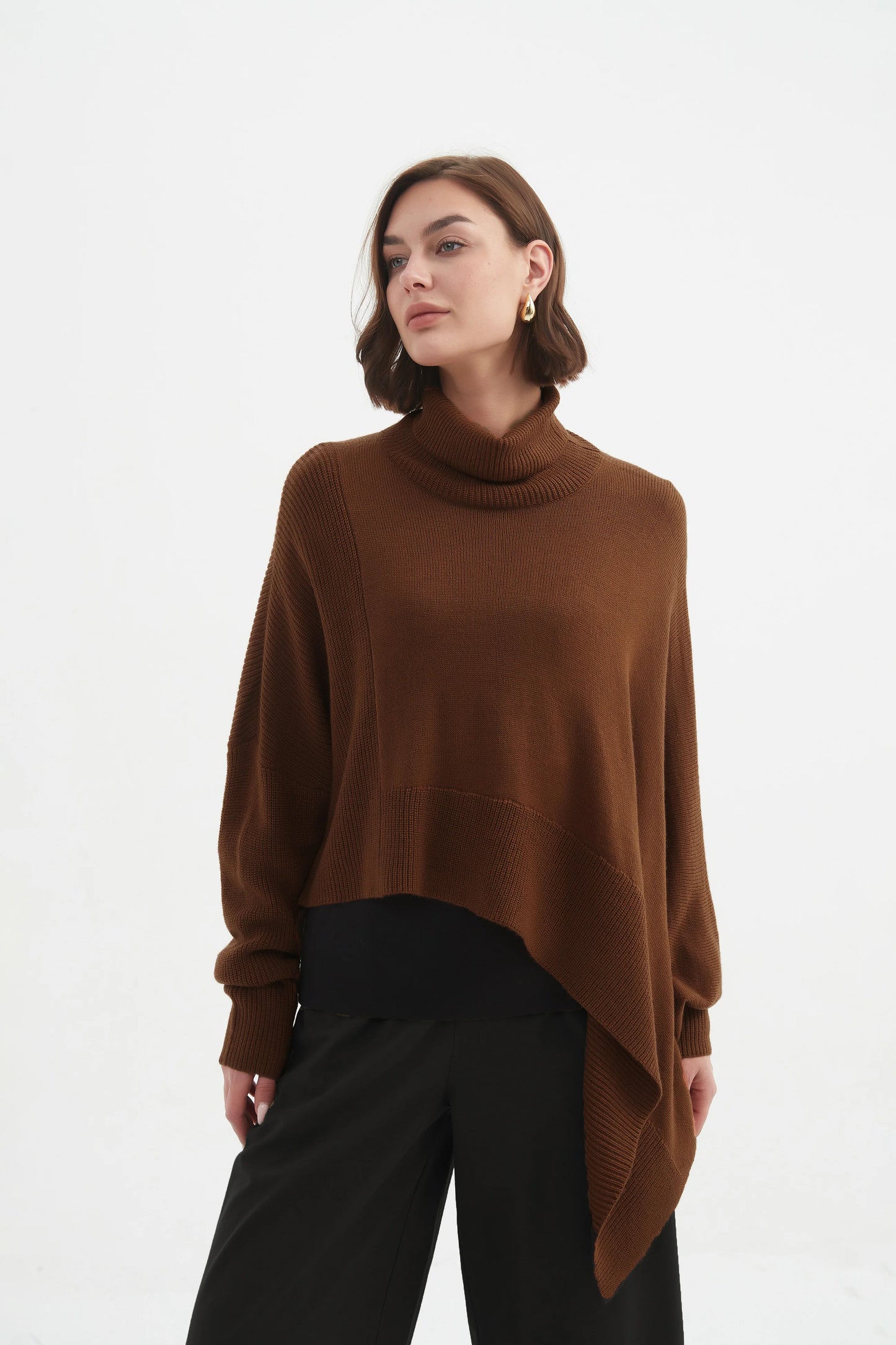 Tirelli Asymmetric Crop Knit  in Chestnut