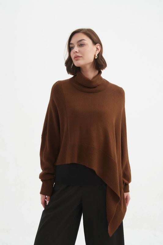 Tirelli Asymmetric Crop Knit  in Chestnut