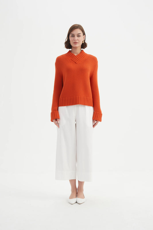 Tirelli Crossover Collar Knit  in Blood Orange