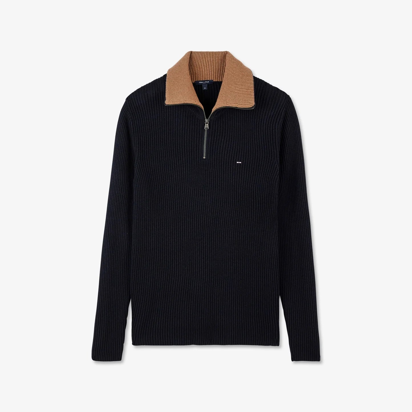 Eden Park Knitwear, the H Bla Pull R Army Dark blue zip-neck jumper in ribbed knit