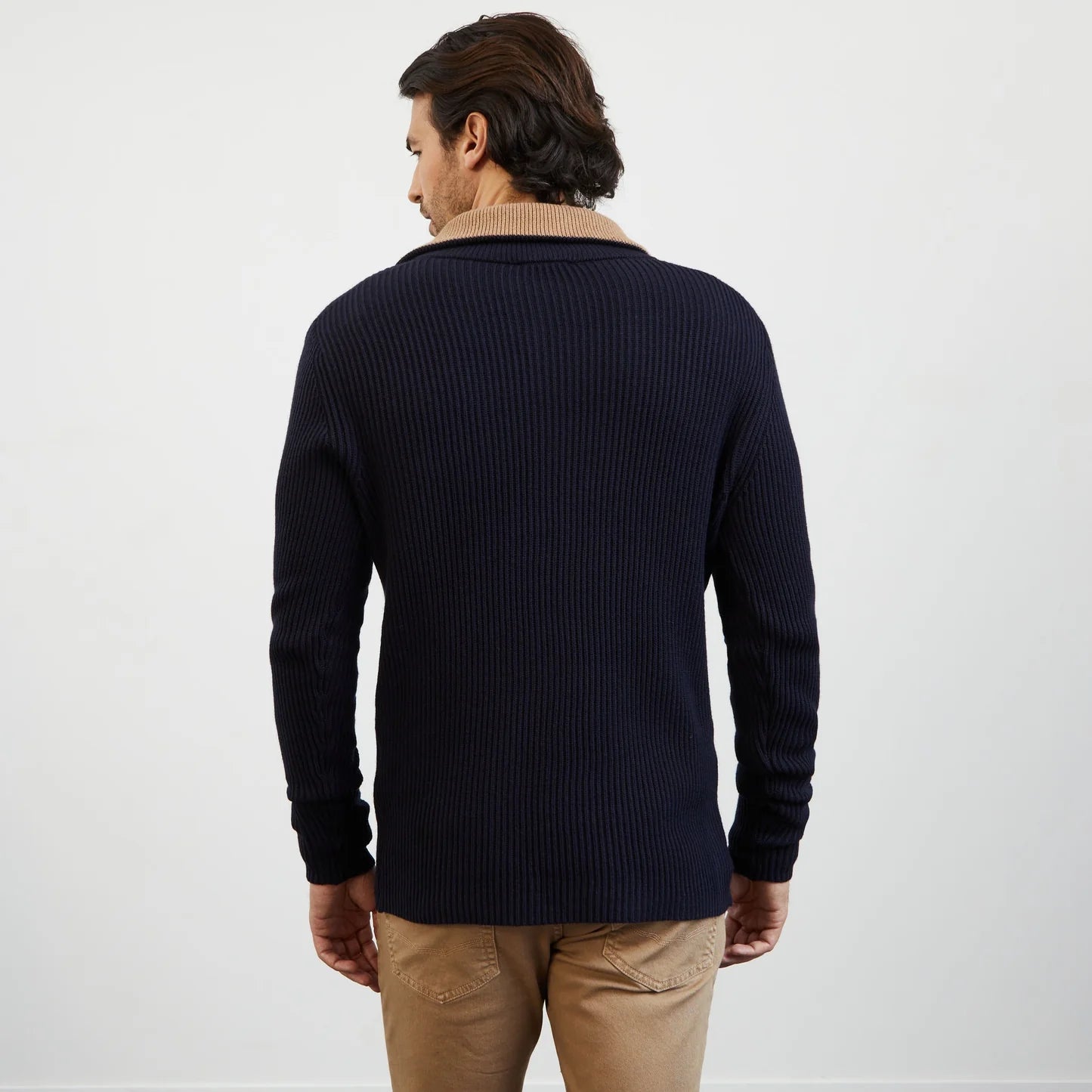 Eden Park Knitwear, the H Bla Pull R Army Dark blue zip-neck jumper in ribbed knit