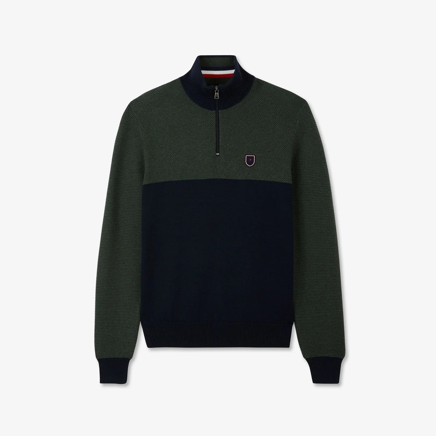 Eden Park Knitwear, the H Ble Pull R Selection Dark green zip-neck colourblock jumper