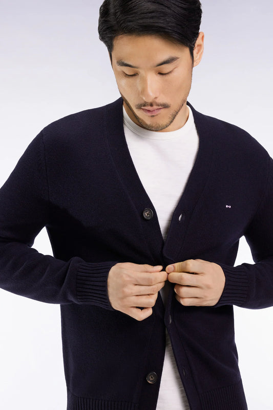 Eden Park Mens Knitwear, Wool and cotton navy cardigan, straight cut