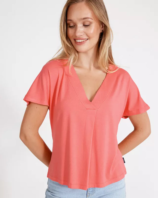 Holebrook Ladies, the Asta V-neck Top in Coral Pink (502 Coral Pink)