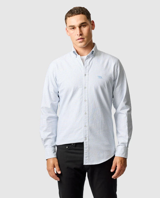 Rodd & Gunn, the Gunn Check Oxford 5 in Dusk Blue