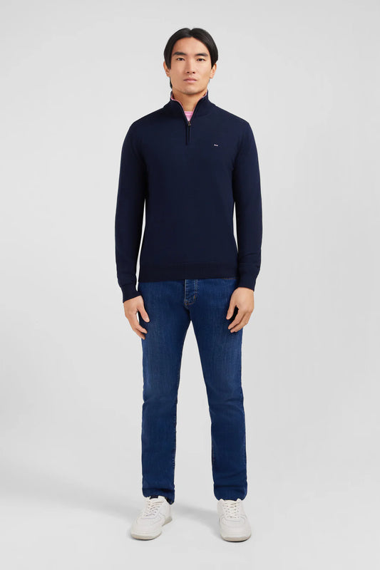 Eden Park Knitwear (H Pp Pull R New Plain Cam) - Navy blue cotton trucker neck sweater
