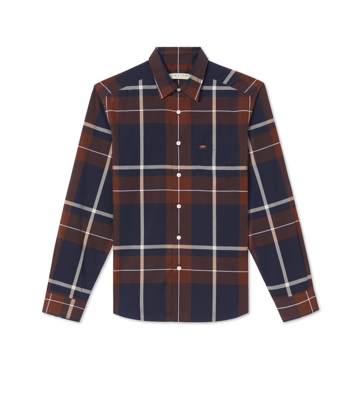 R.M Williams Shirts, The Coalcliff Shirt in Brown Navy Whit