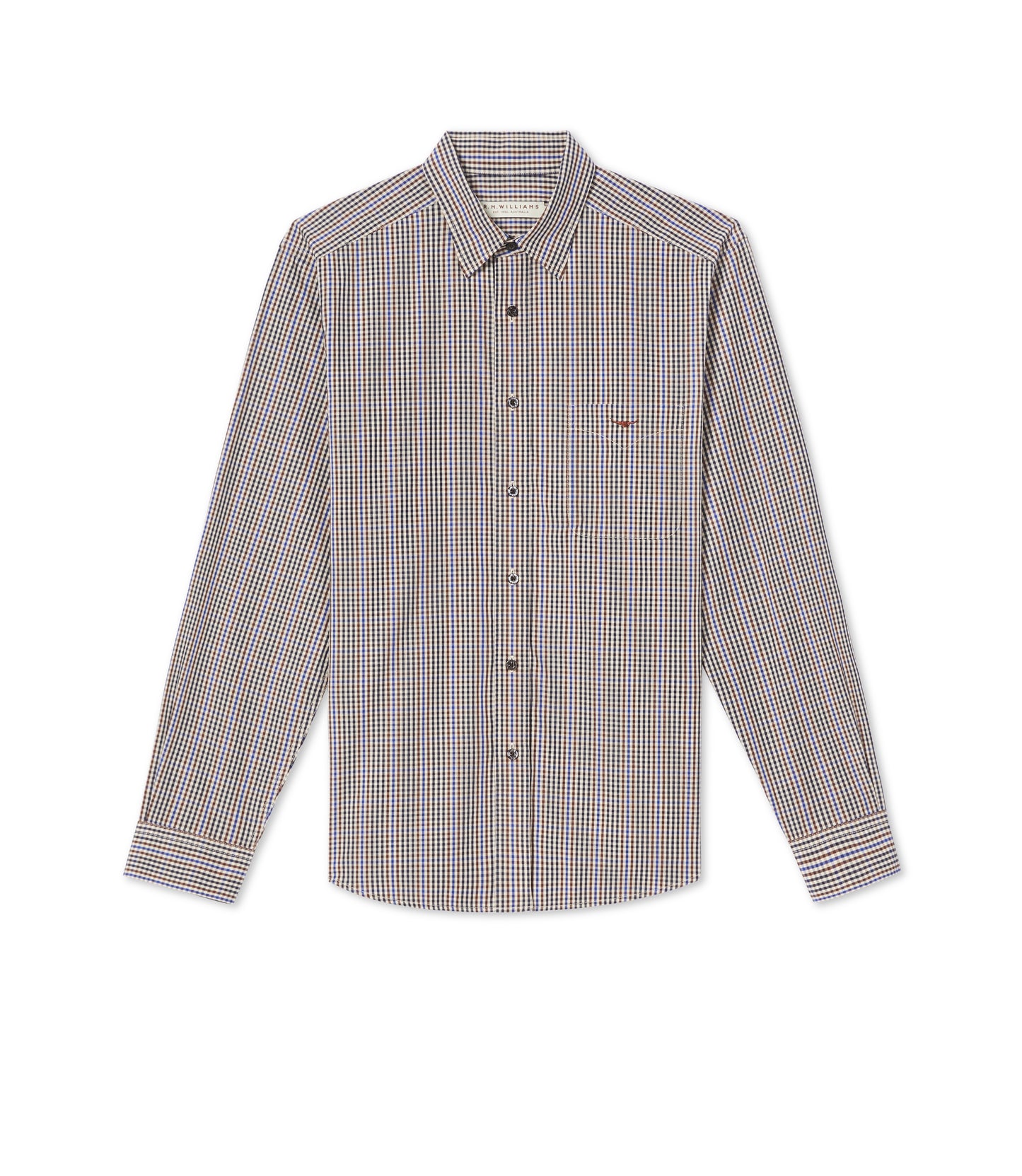 R.M Williams Shirts, The Collins Shirt in Brown Navy White