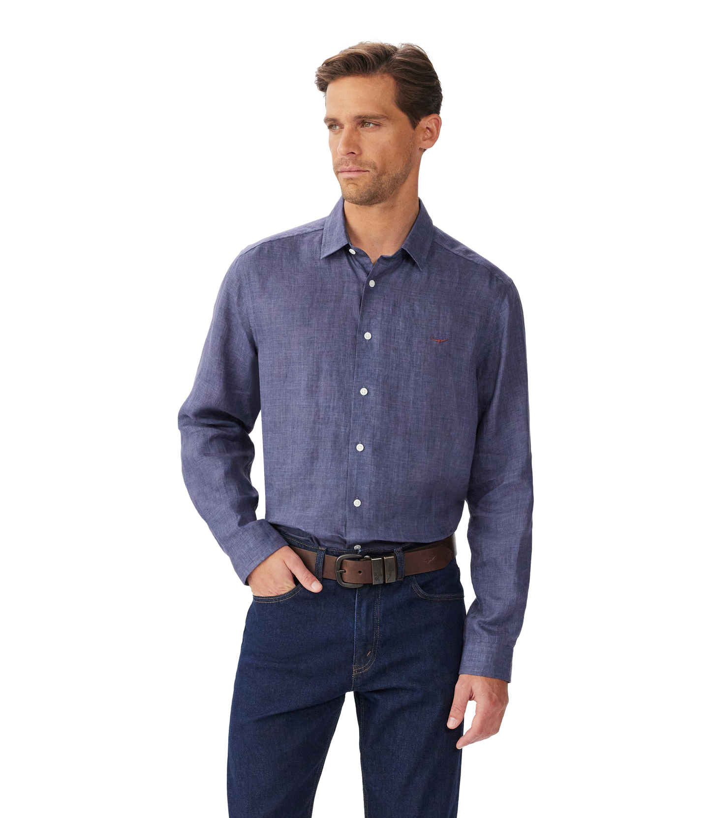 R.M. Williams, the Newman Classic Linen Shirt in Navy