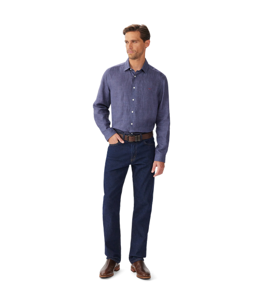 R.M. Williams, the Newman Classic Linen Shirt in Navy