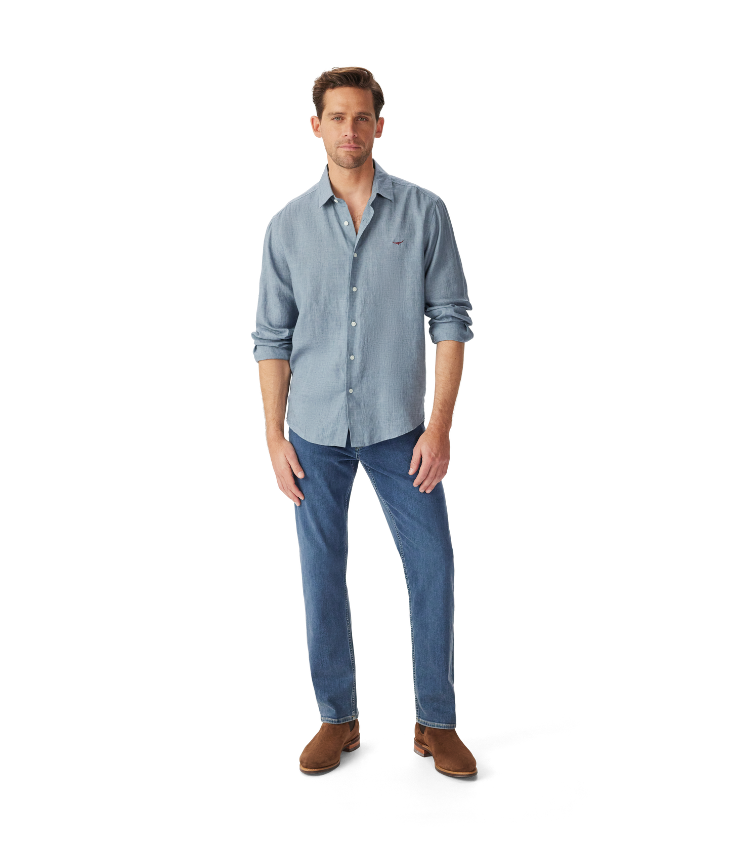 R.M. Williams, the Newman Classic Linen Shirt in Steel Blue