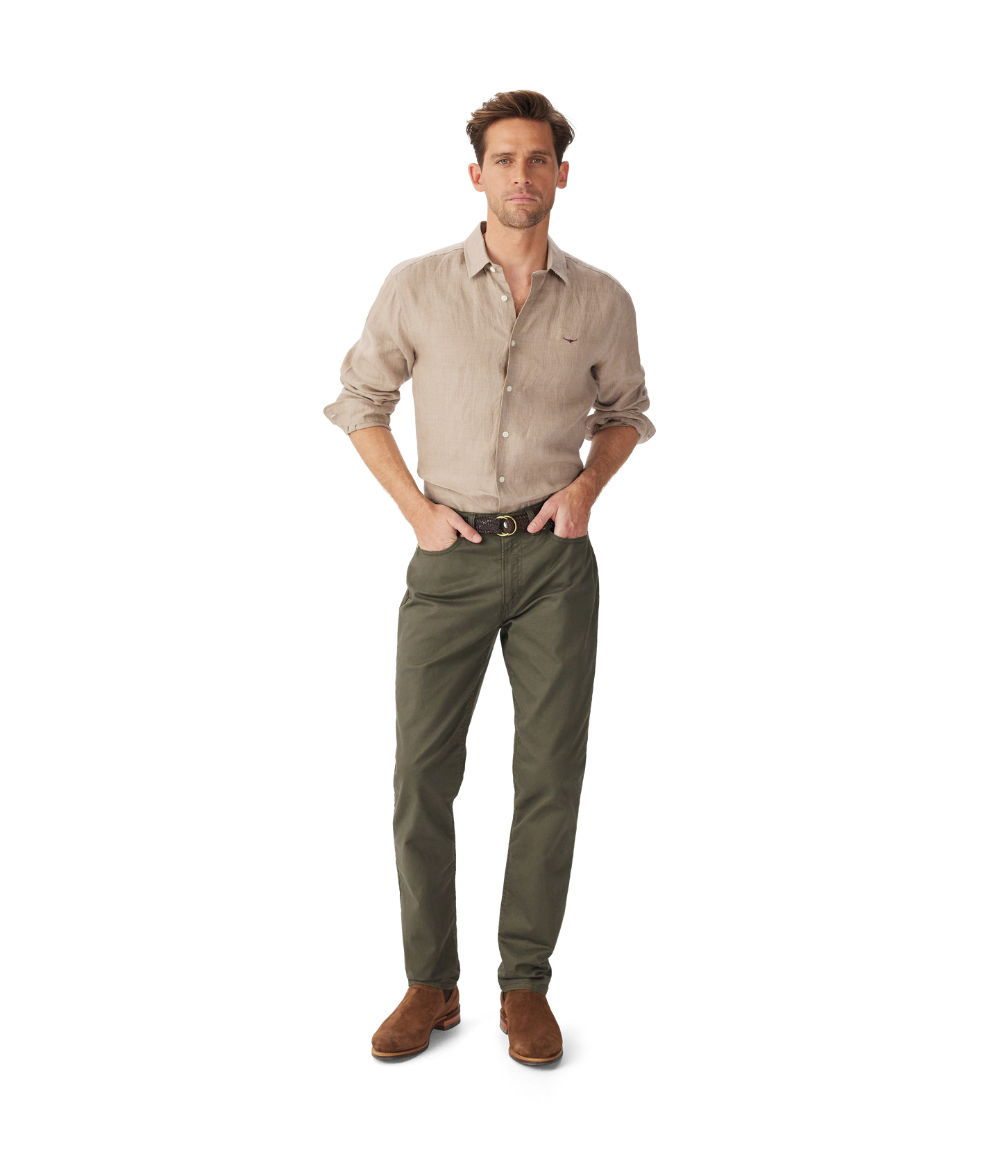 R.M. Williams, the Newman Classic Linen Shirt in Taupe
