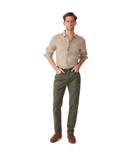 R.M. Williams, the Newman Classic Linen Shirt in Taupe