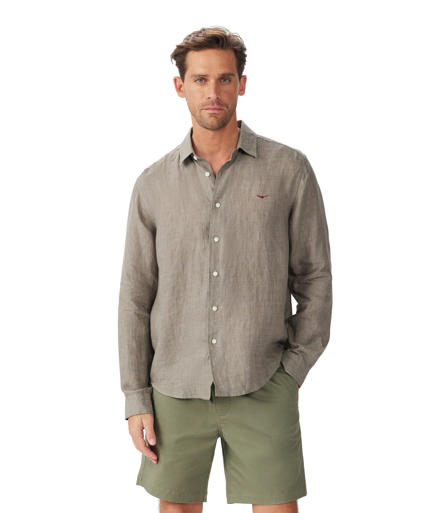 R.M. Williams, the Newman Classic Linen Shirt in Fatigue